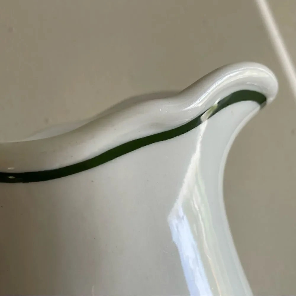 Vintage Albert Pick Co. Vitrified Cream Pitcher or Vase with Green Trim